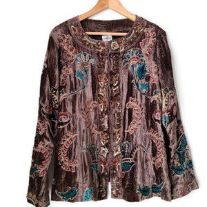CHICO'S Crushed Velvet Beaded Embellished Boho Statement Blazer Jacket